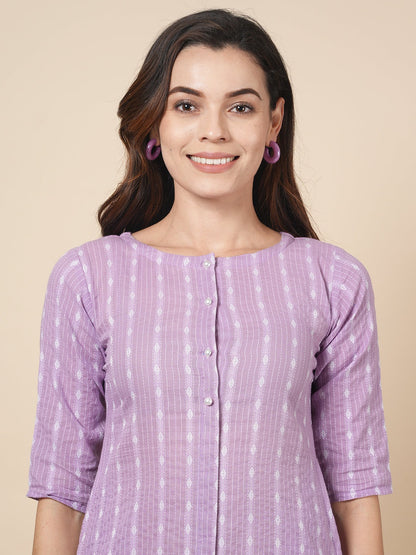 Lilac Kantha Kurta Set