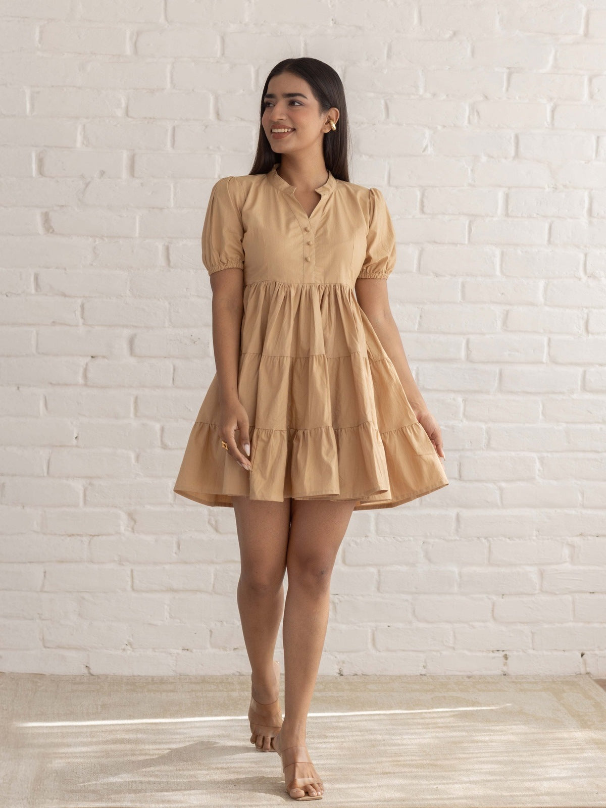 Beige Poplin Tier Dress