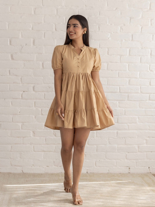 Beige Poplin Tier Dress