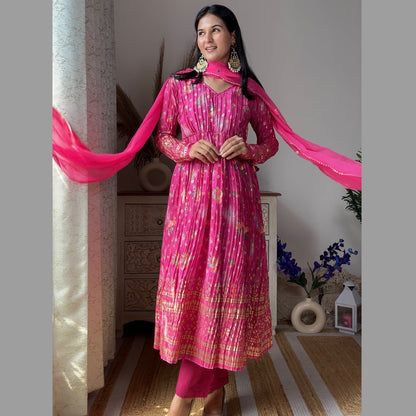 Pink Foil Crinkle Suit Set