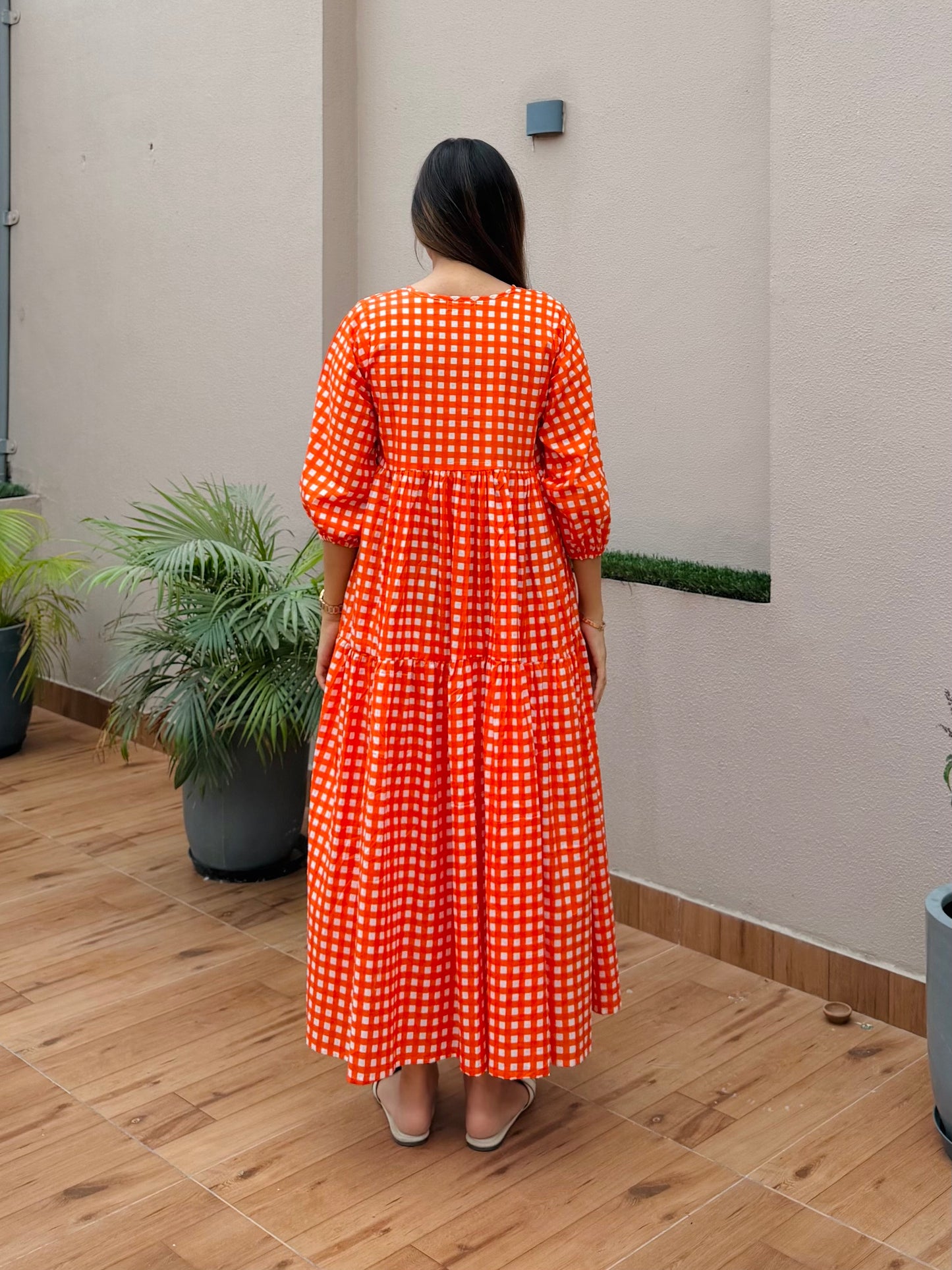 Orange Checked Dress