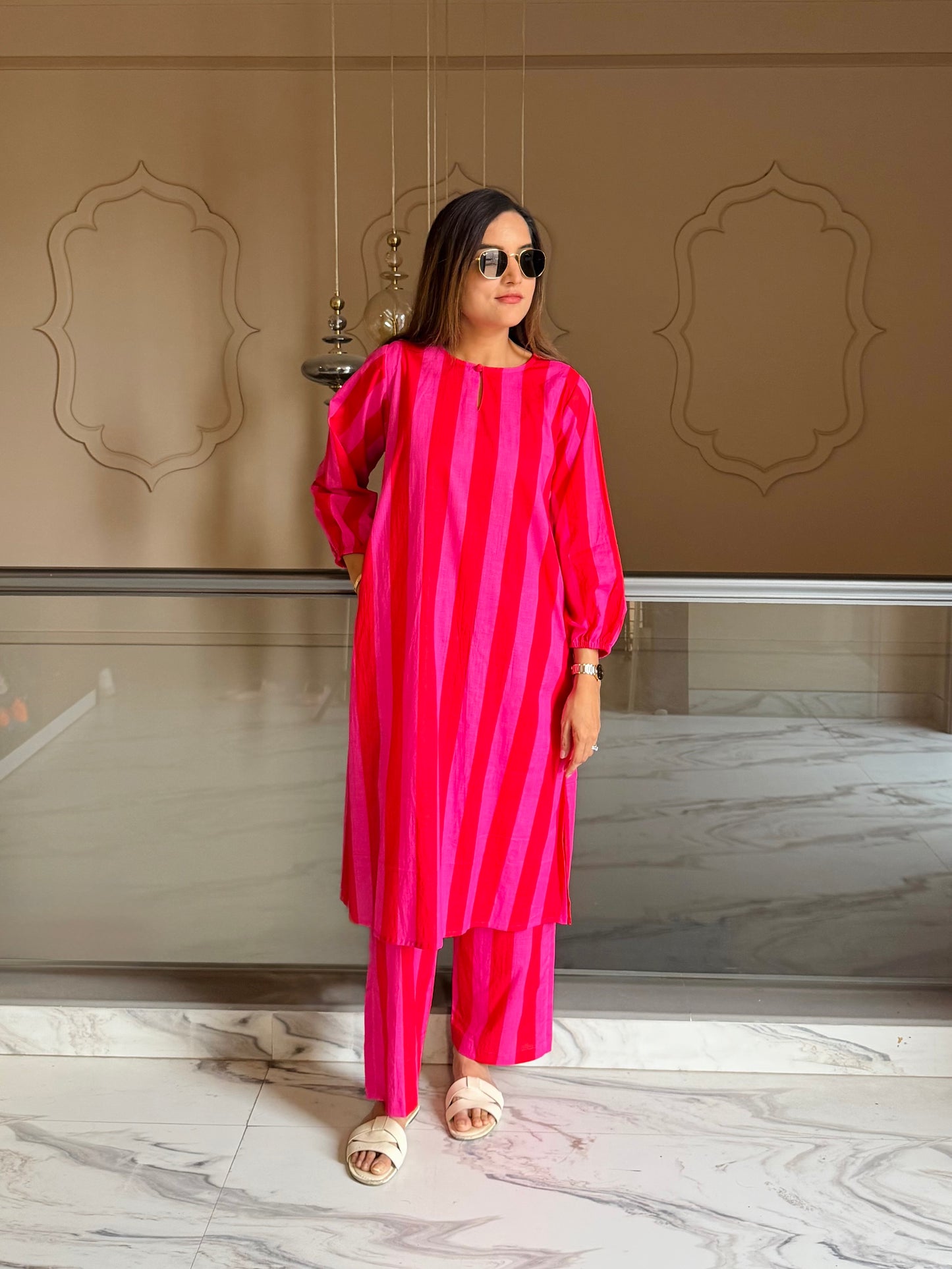 Berry Stripe Kurta Set