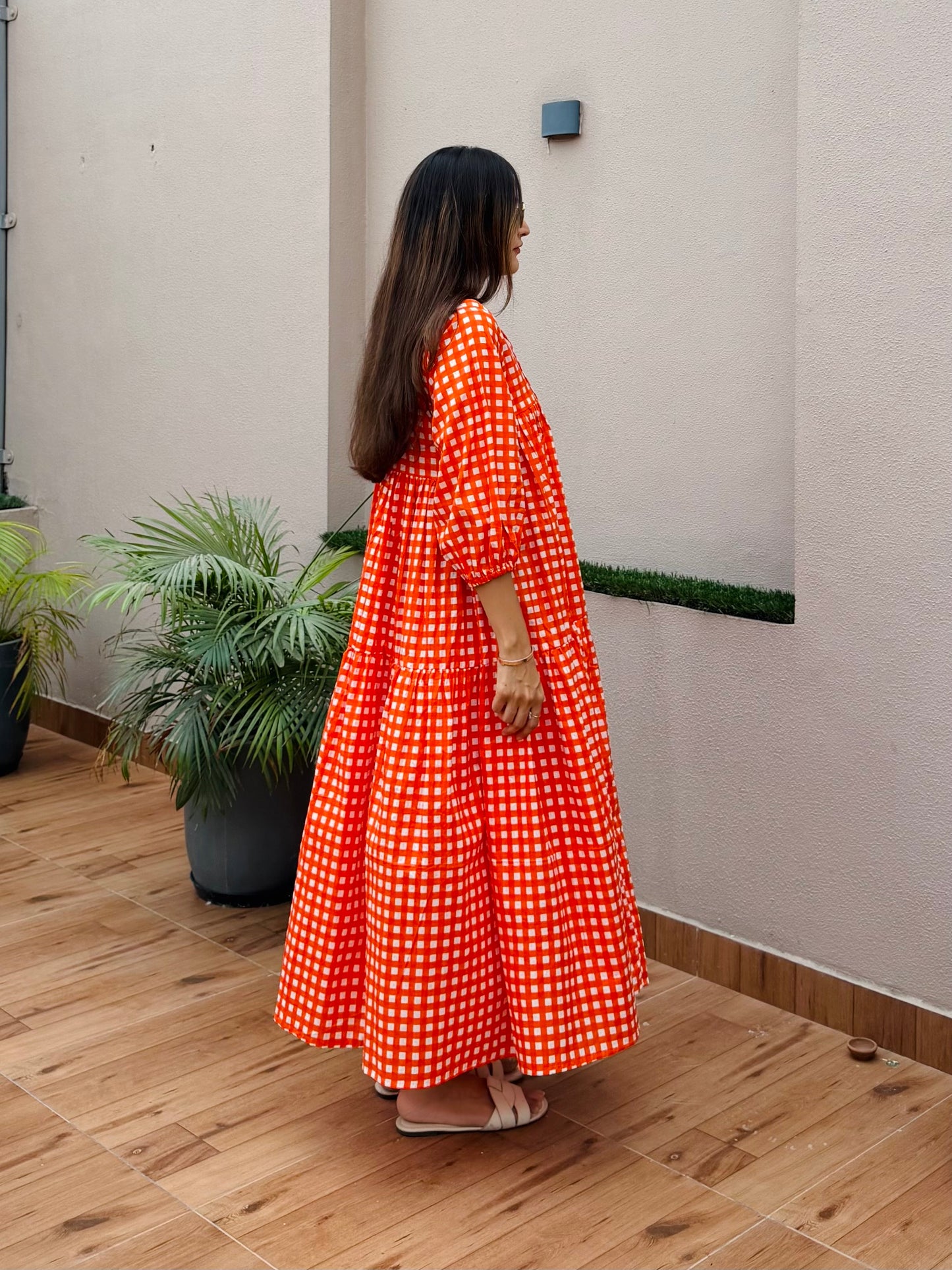 Orange Checked Dress