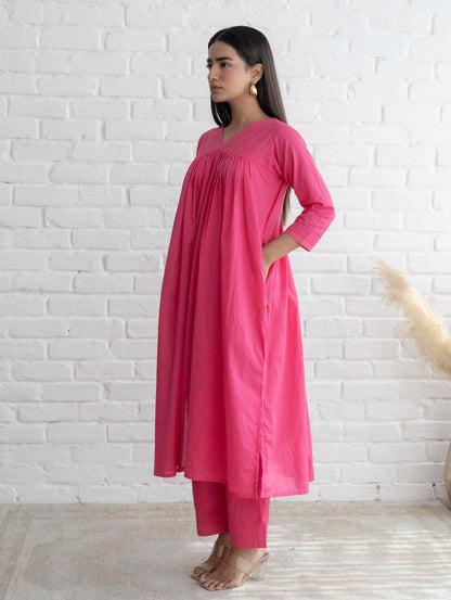 Pink Cotton Kurta Set