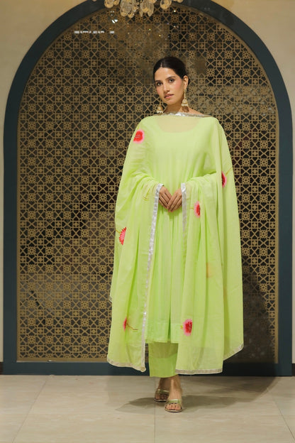 Pista Mulmul Handpainted Anarkali Suit Set
