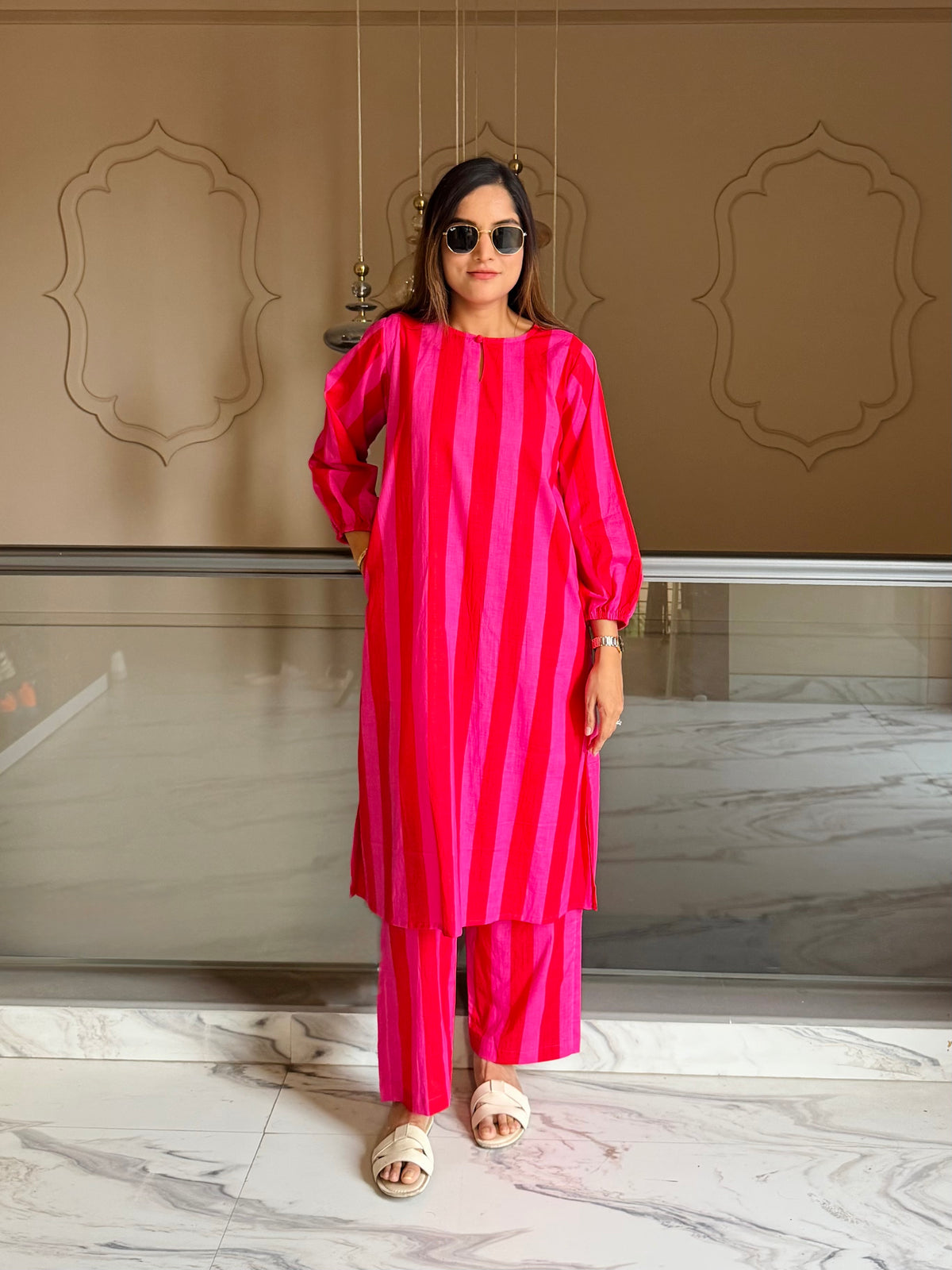Berry Stripe Kurta Set
