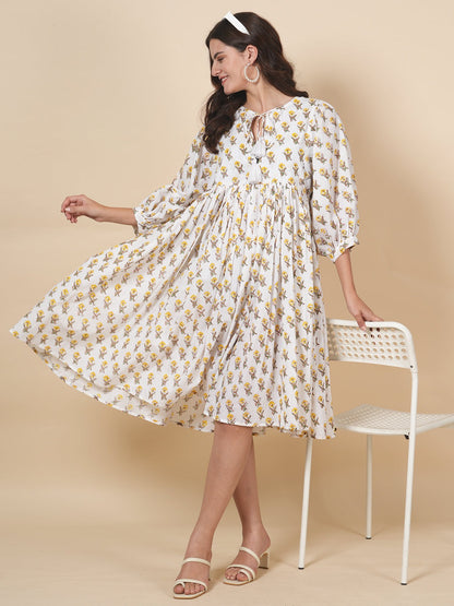 Ivory Block Tie Dress