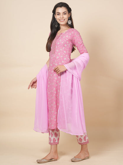 Pink Handblock Suit Set