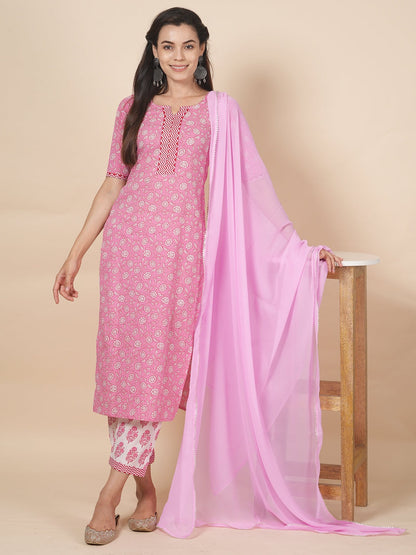 Pink Handblock Suit Set