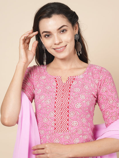 Pink Handblock Suit Set