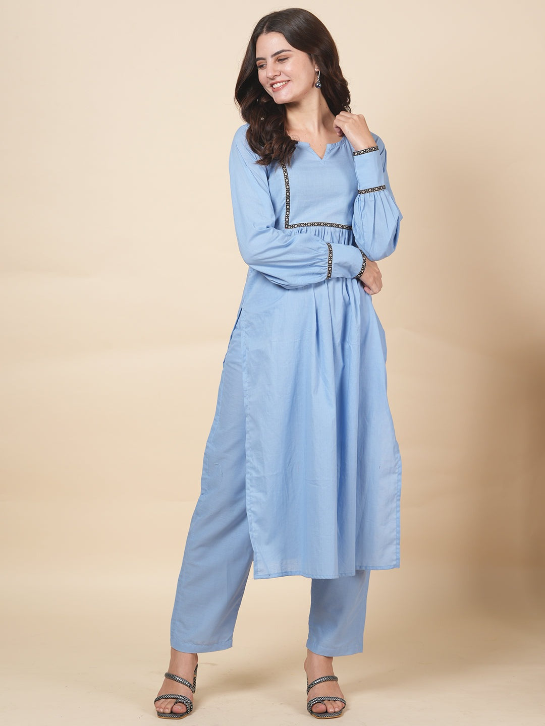 Powder Blue Solid Kurta Set