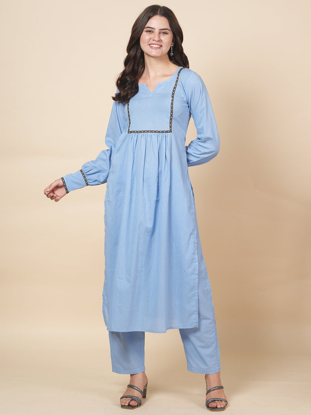 Powder Blue Solid Kurta Set