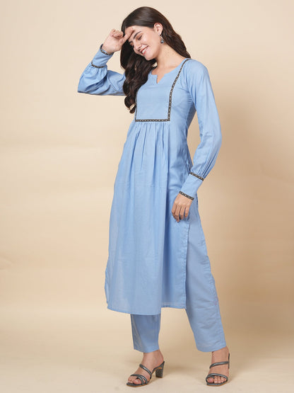 Powder Blue Solid Kurta Set