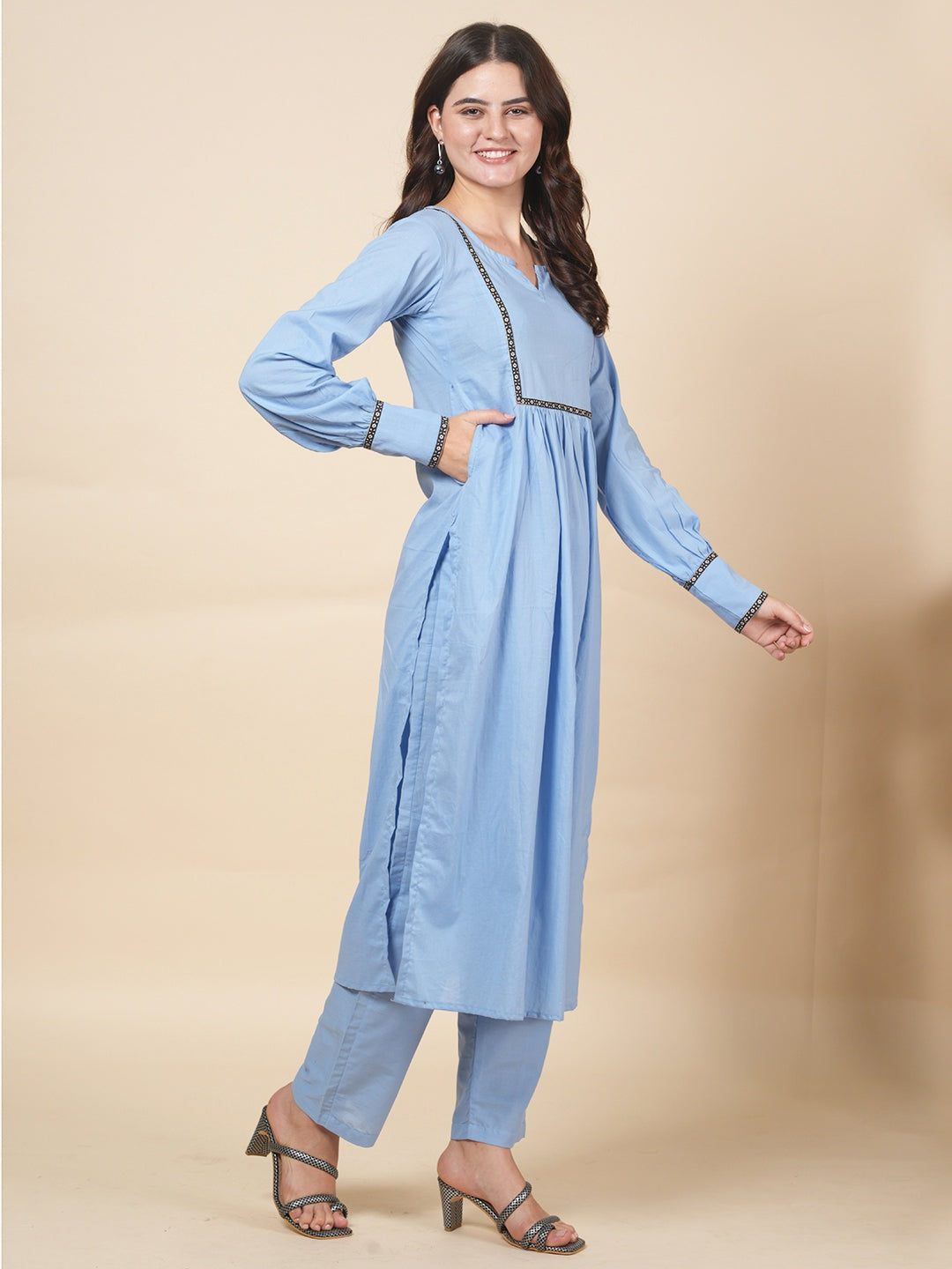 Powder Blue Solid Kurta Set