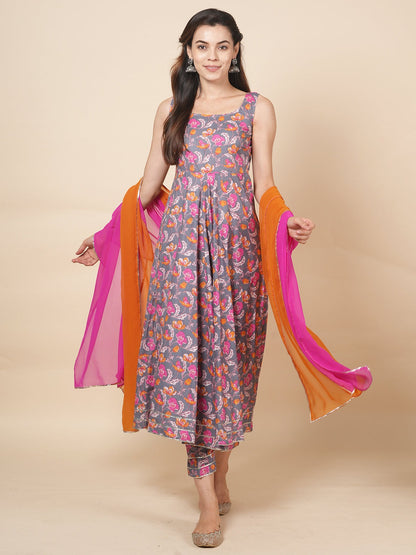 Grey Floral Suit Set