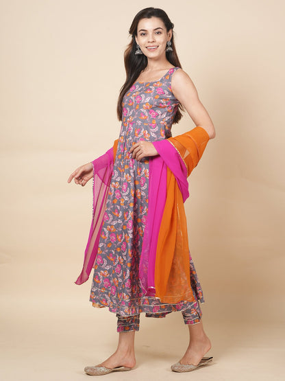 Grey Floral Suit Set