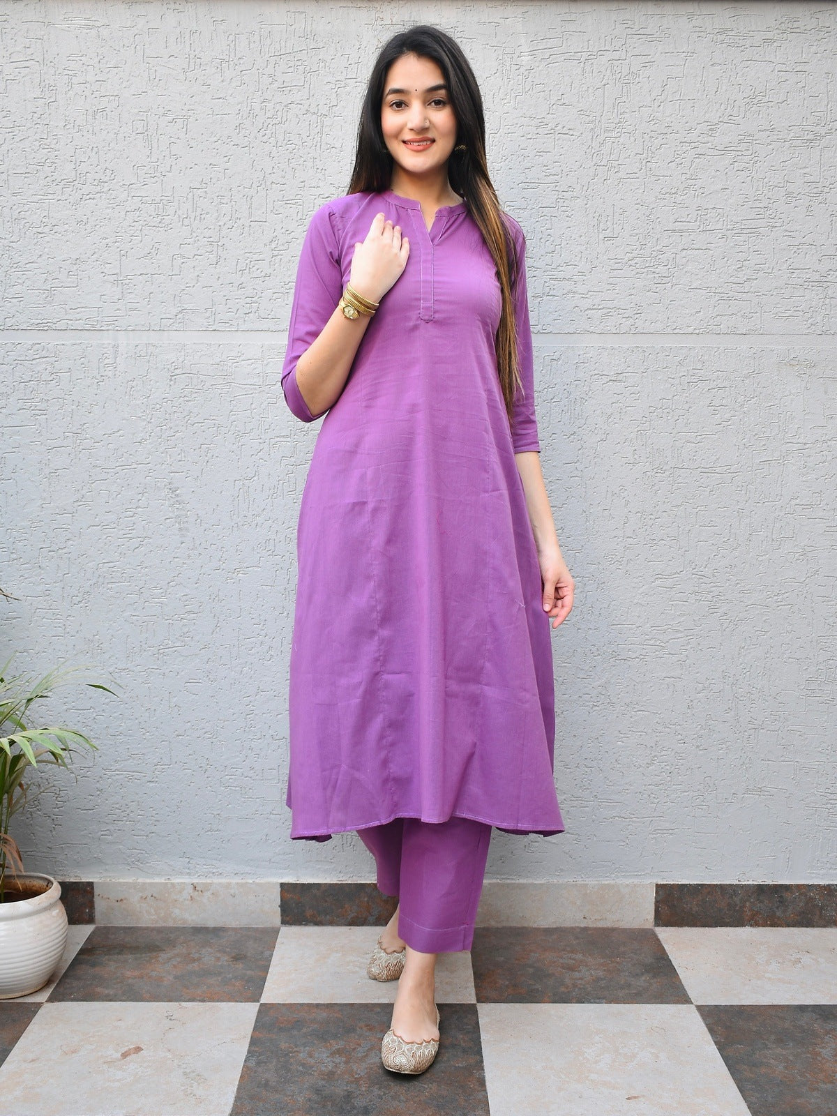 Purple Soft Cotton Kurta Set