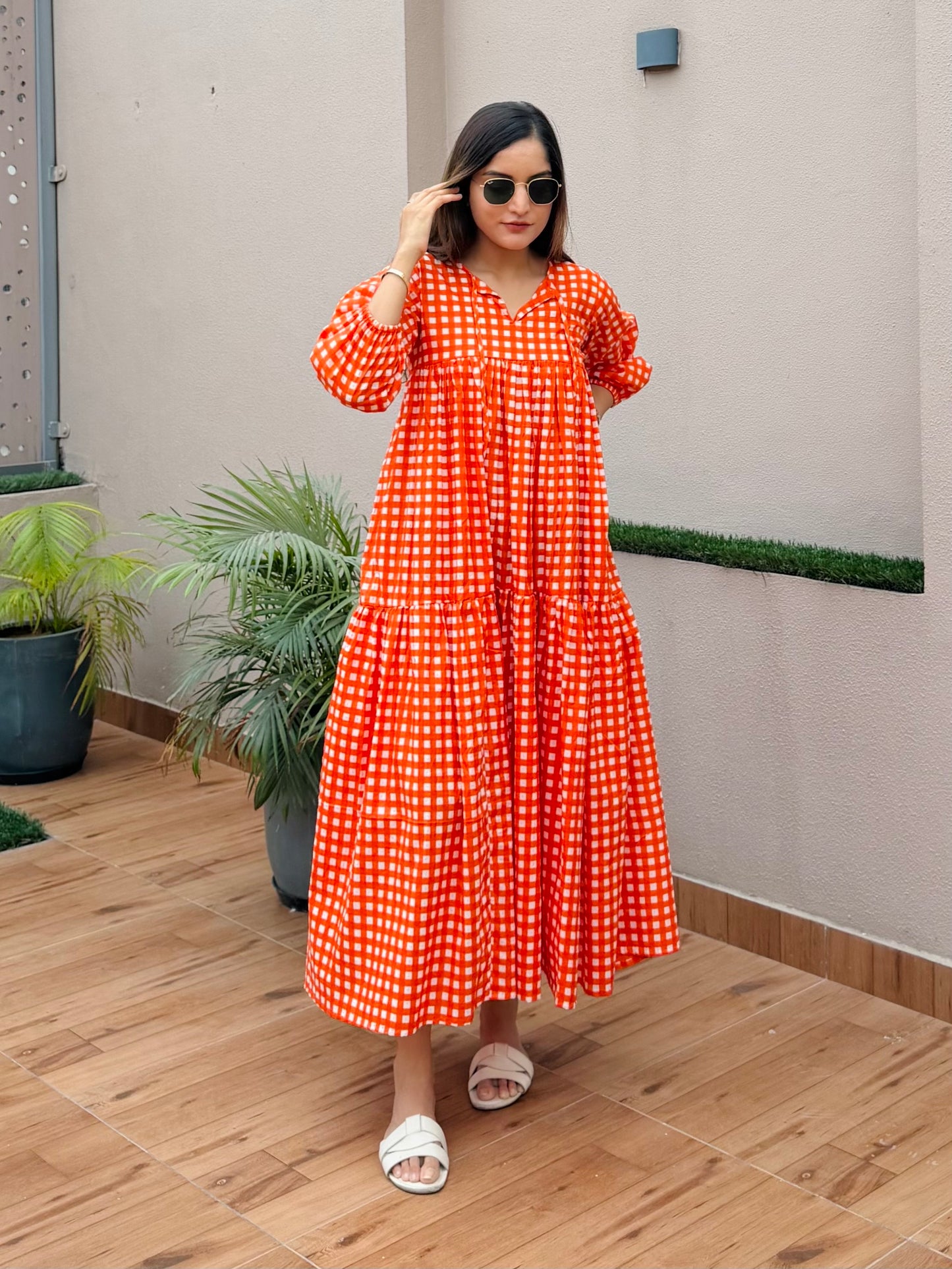 Orange Checked Dress