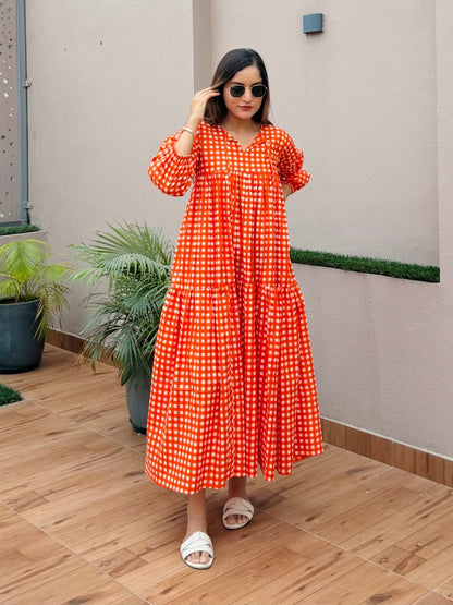 Orange Checked Dress