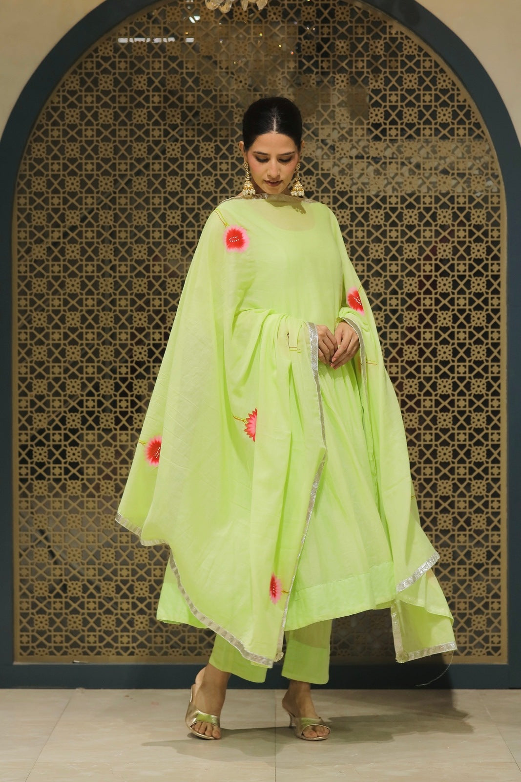 Pista Mulmul Handpainted Anarkali Suit Set