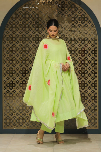 Pista Mulmul Handpainted Anarkali Suit Set