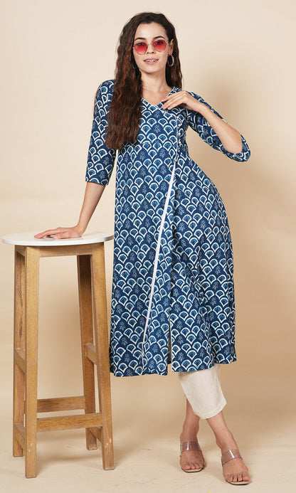 Indigo Angrakha Kurta Set