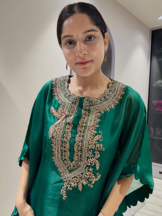 Emerald Zardozi Handwork Kaftan Set