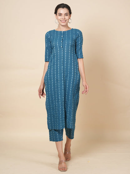 Turquoise Kantha Kurta Set