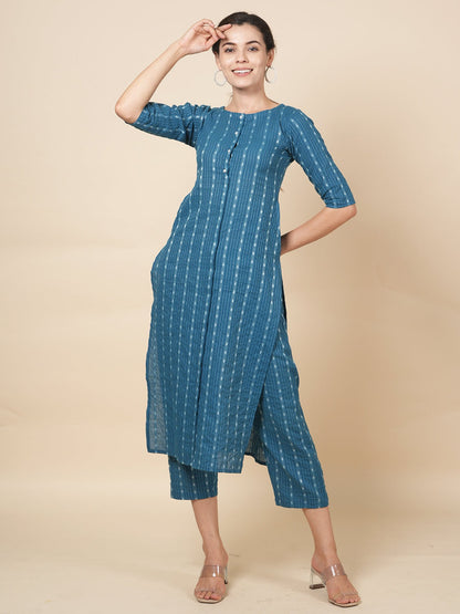 Turquoise Kantha Kurta Set