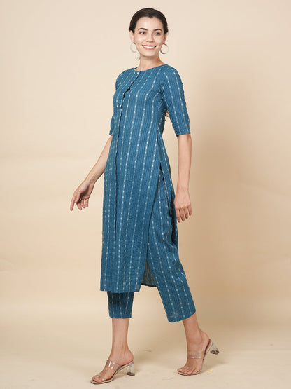 Turquoise Kantha Kurta Set