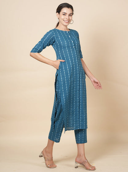 Turquoise Kantha Kurta Set