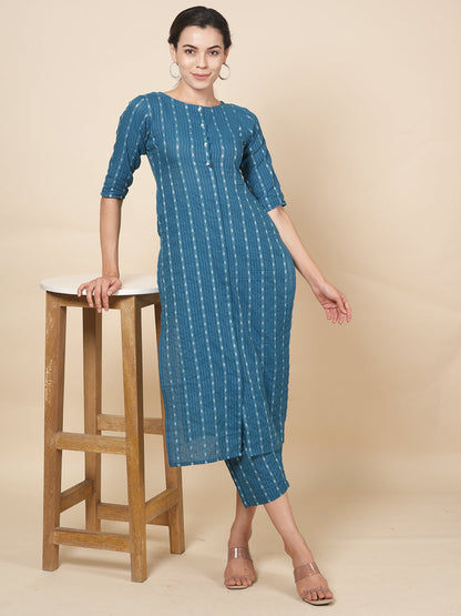 Turquoise Kantha Kurta Set