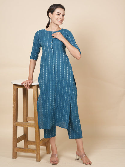 Turquoise Kantha Kurta Set