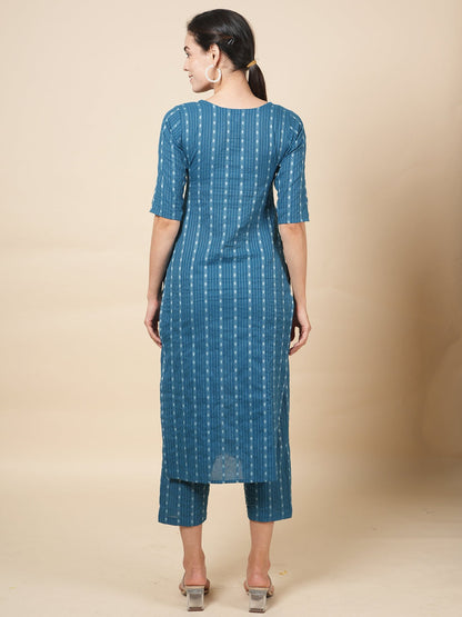 Turquoise Kantha Kurta Set