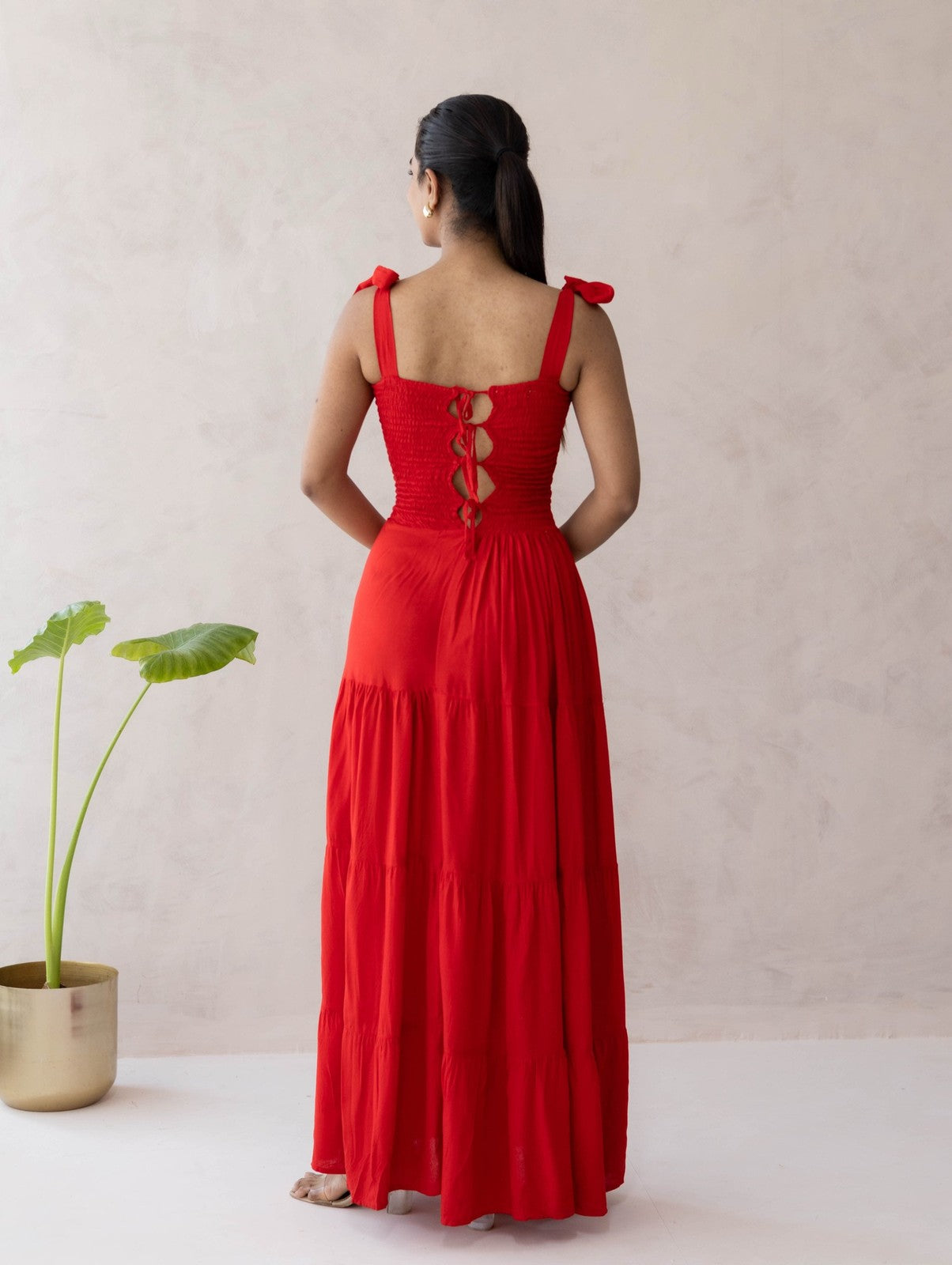 Red Smocked Tier Dress