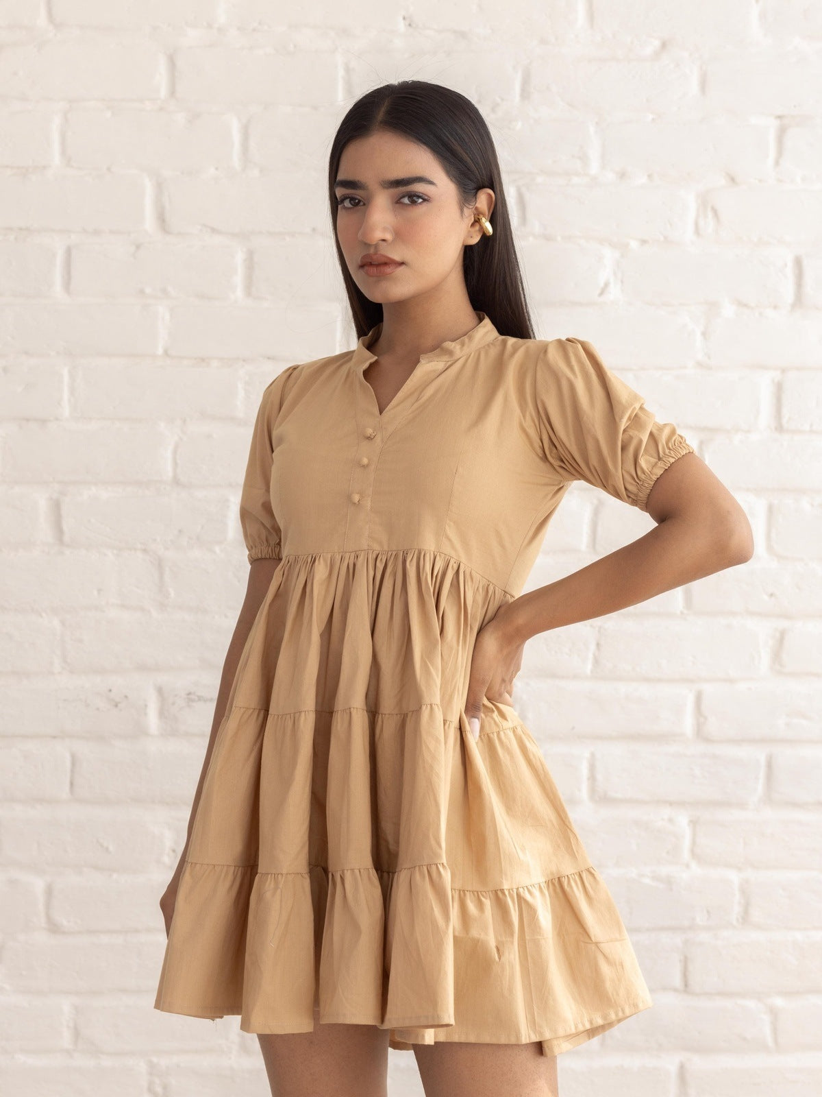 Beige Poplin Tier Dress