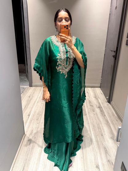 Emerald Zardozi Handwork Kaftan Set