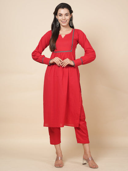 Red Solid Kurta Set