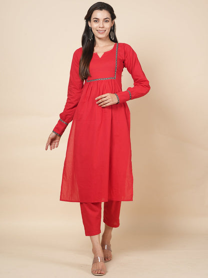Red Solid Kurta Set