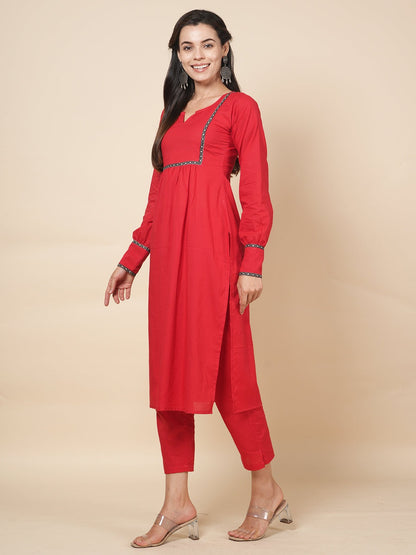 Red Solid Kurta Set