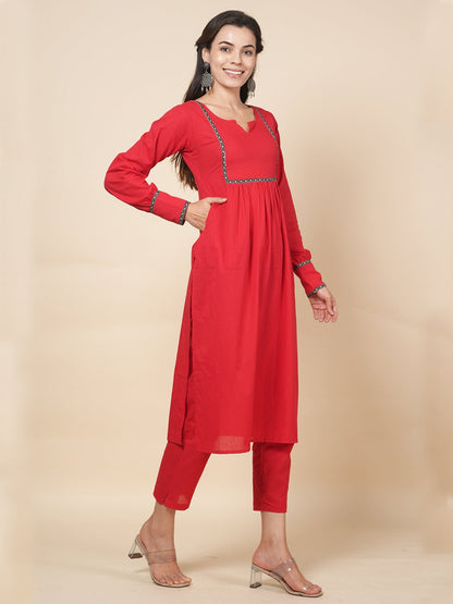 Red Solid Kurta Set