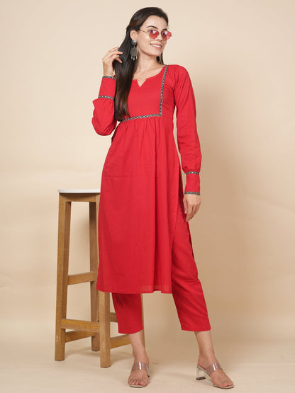 Red Solid Kurta Set
