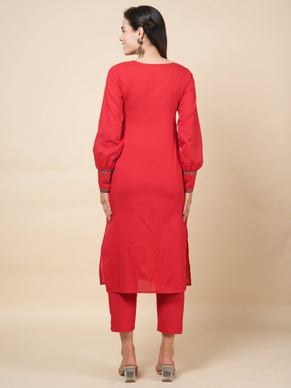 Red Solid Kurta Set