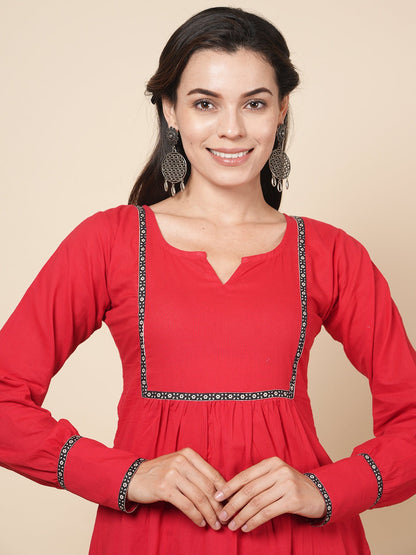 Red Solid Kurta Set