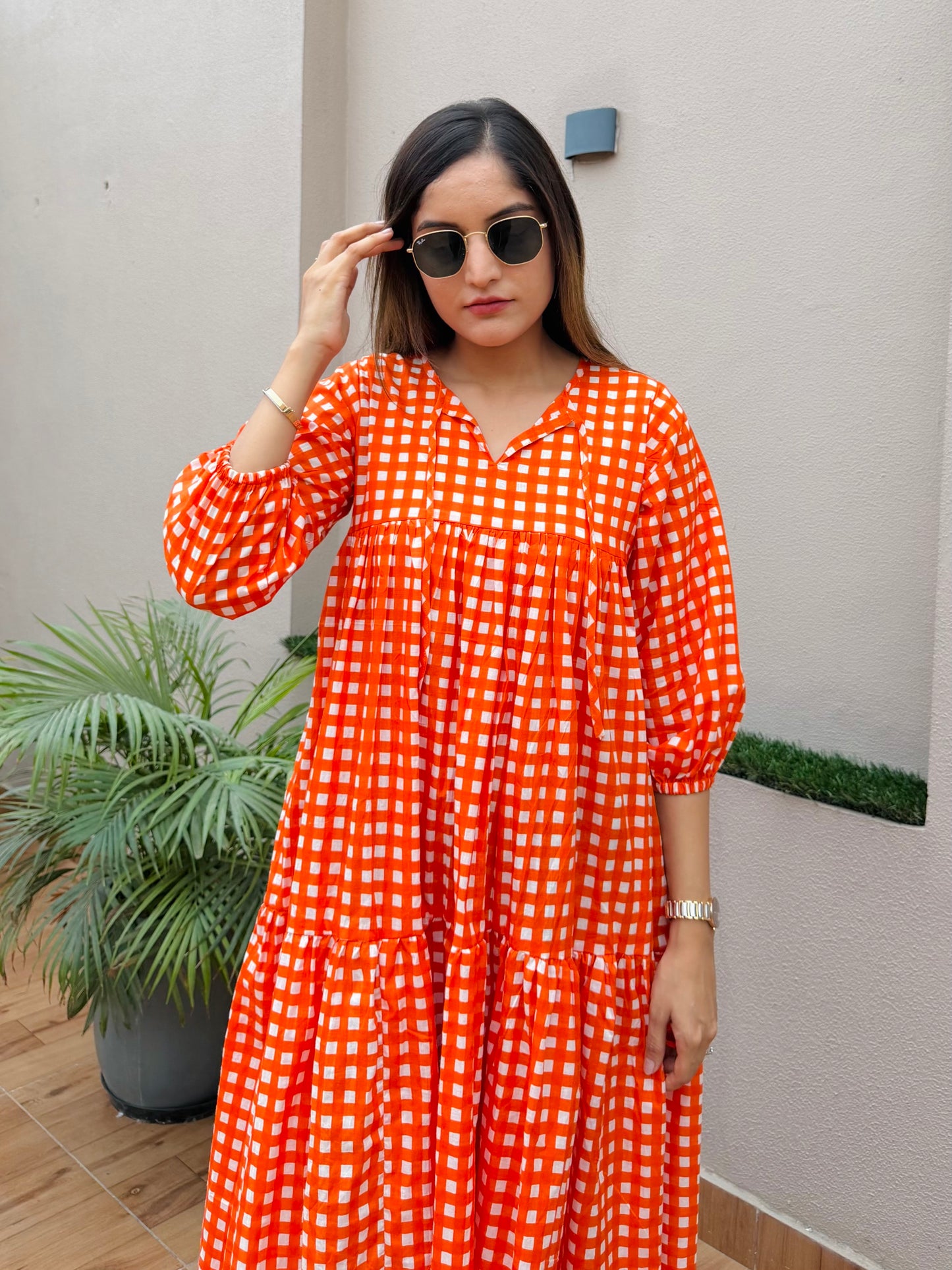 Orange Checked Dress