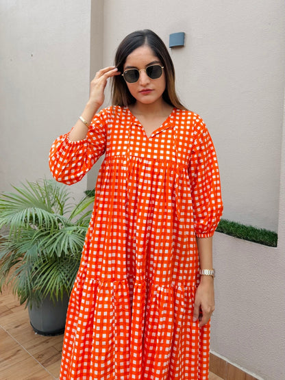 Orange Checked Dress