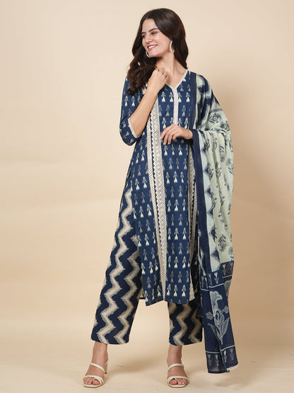 Indigo Lace Work Suit Set