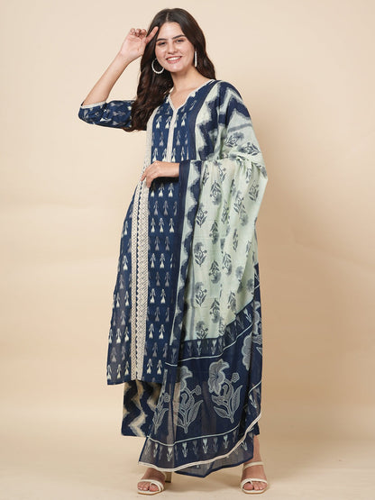 Indigo Lace Work Suit Set