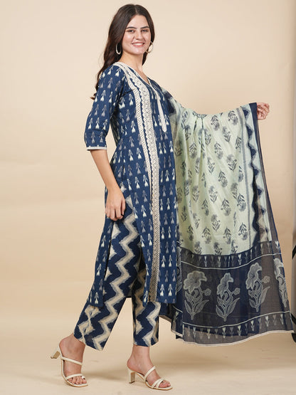 Indigo Lace Work Suit Set