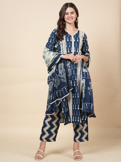 Indigo Lace Work Suit Set